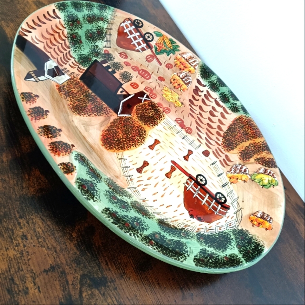 Vintage WCL Hand-Painted Large Oval Ceramic Thanksgivings Serving Platter